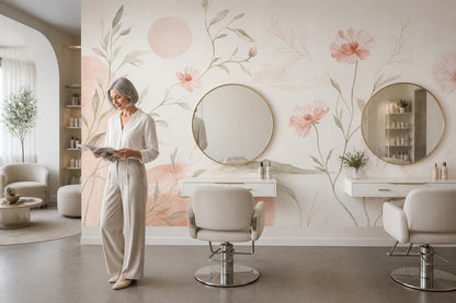 Watercolor Wallpaper Blush Pink Removable Botanical Wall Decor
