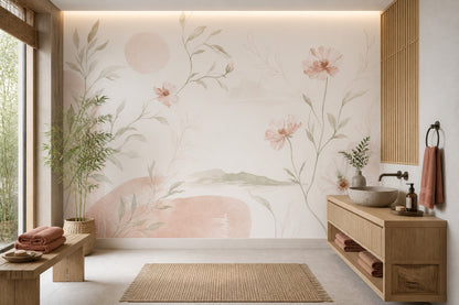 Watercolor Wallpaper Blush Pink Removable Botanical Wall Decor