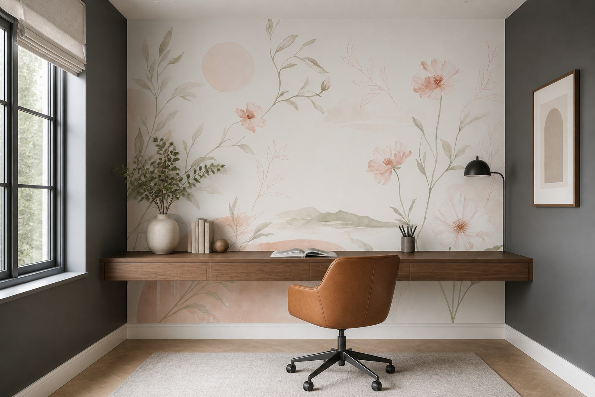 Watercolor Wallpaper Blush Pink Removable Botanical Wall Decor