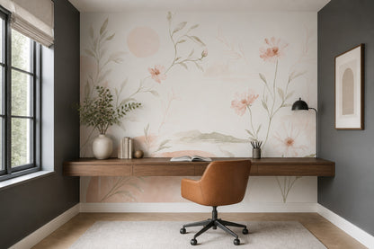 Watercolor Wallpaper Blush Pink Removable Botanical Wall Decor
