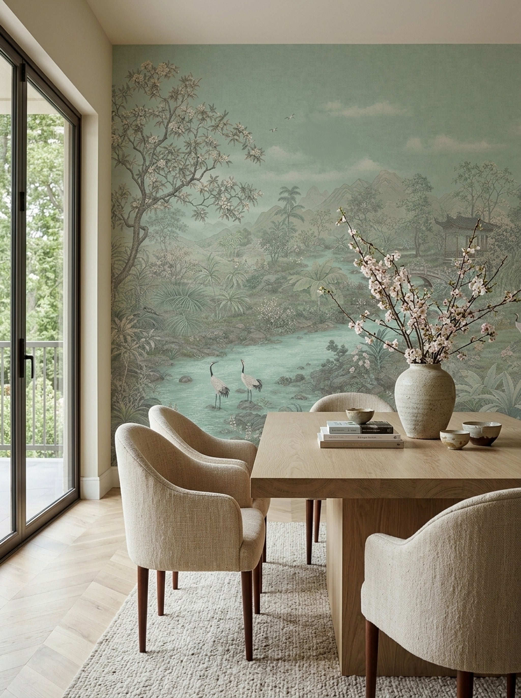 Chinoiserie Wallpaper East Asian Garden Landscape Mural Removable Wall Decor