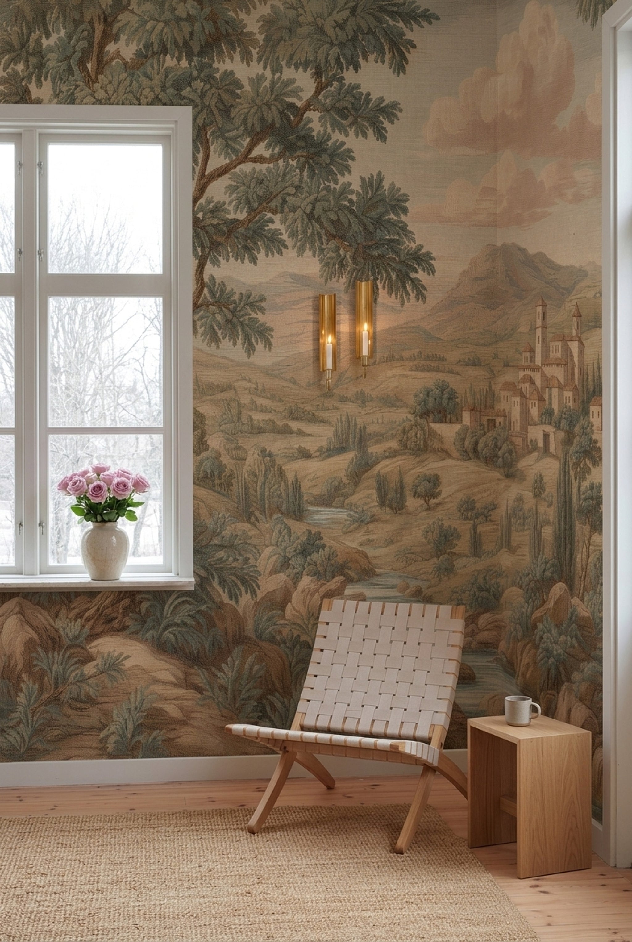 Vintage Landscape Wallpaper Tuscan Countryside Mediterranean Village Wall Mural