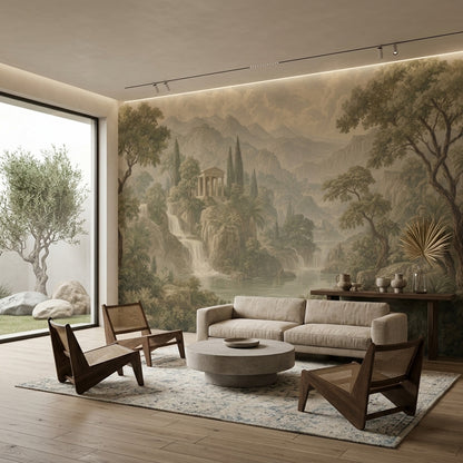Classical Landscape Wallpaper Mountains Roman Temple Removable Wall Decor