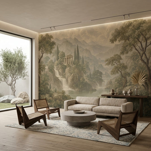 Classical Landscape Wallpaper Mountains Roman Temple Removable Wall Decor