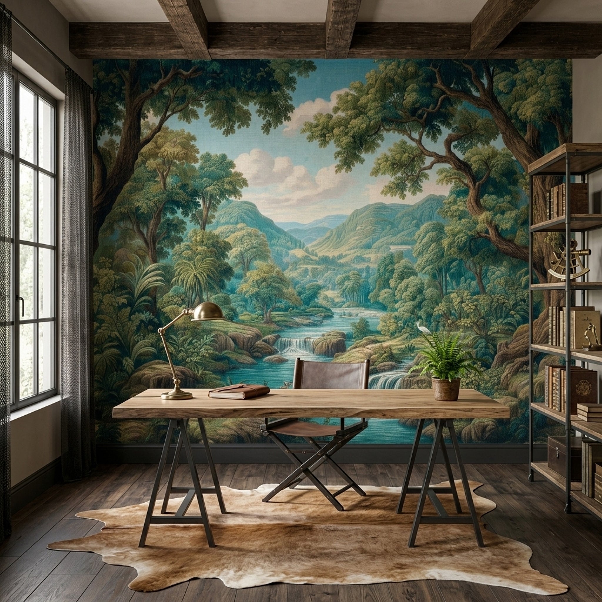 Scenic Landscape Wallpaper Forest River Removable Waterfall Wall Decor