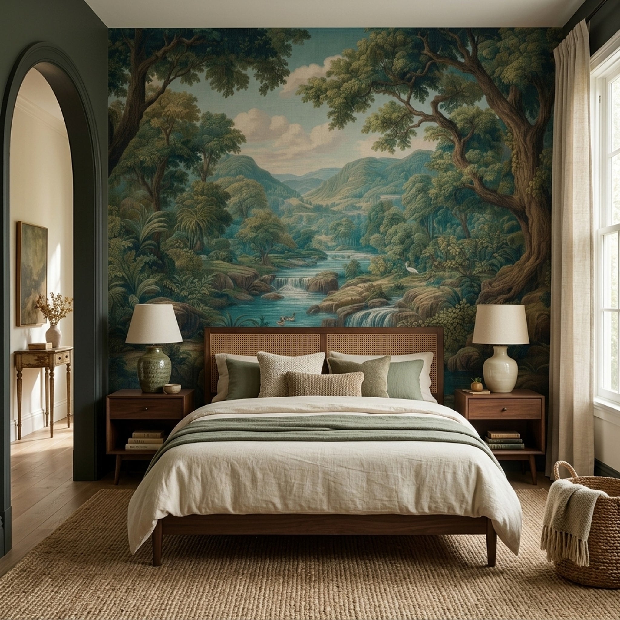 Scenic Landscape Wallpaper Forest River Removable Waterfall Wall Decor