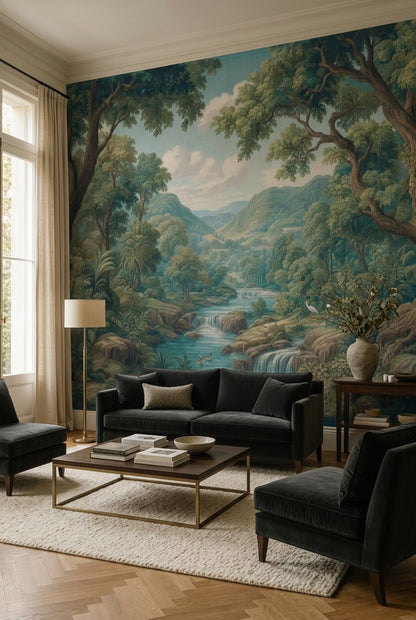 Scenic Landscape Wallpaper Forest River Removable Waterfall Wall Decor
