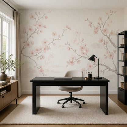 Cherry Blossom Wallpaper Floral Ivory Background Removable Wall Decor