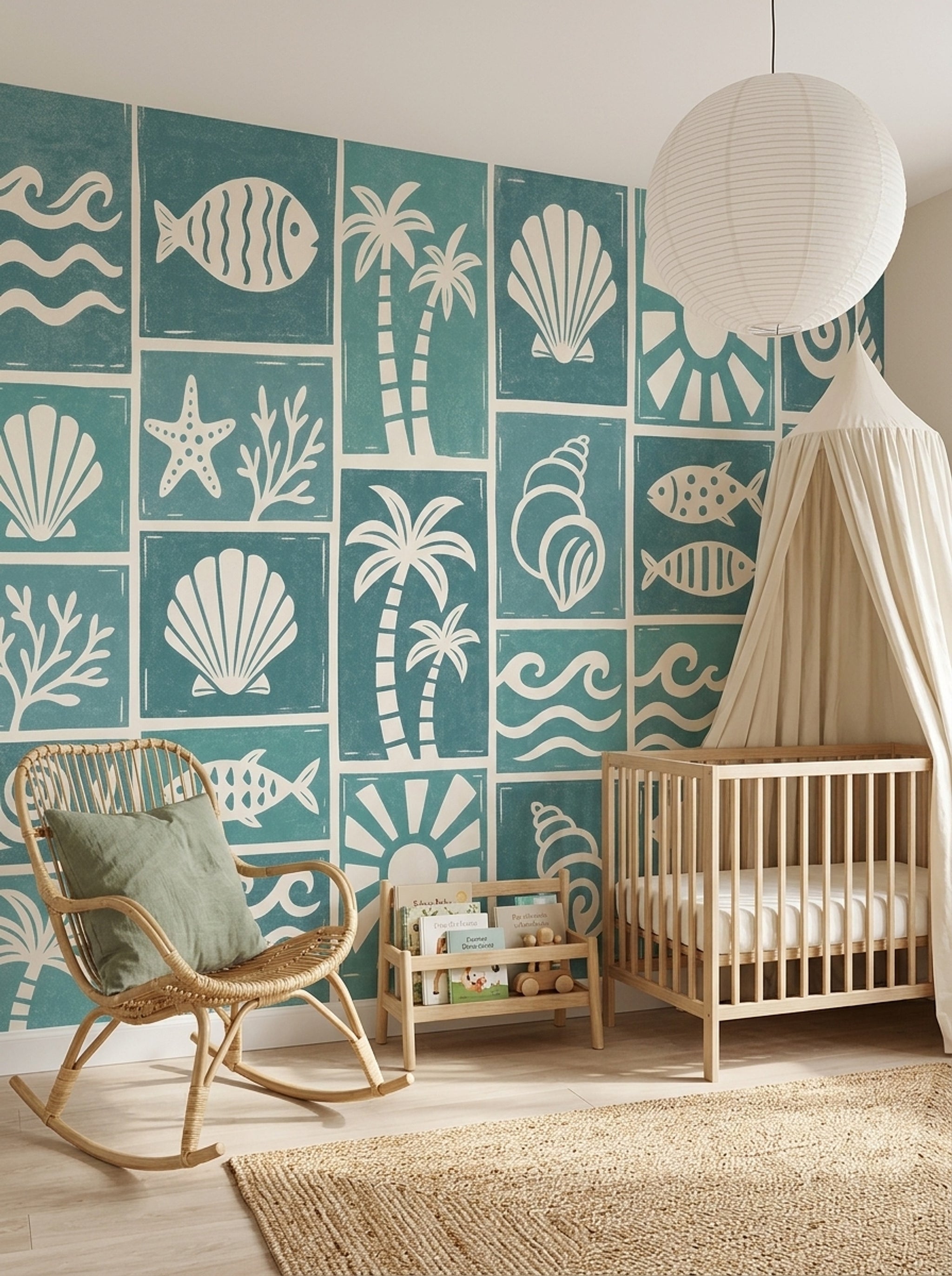 Teal Coastal Wallpaper Beach Seashells Removable Wall Decor