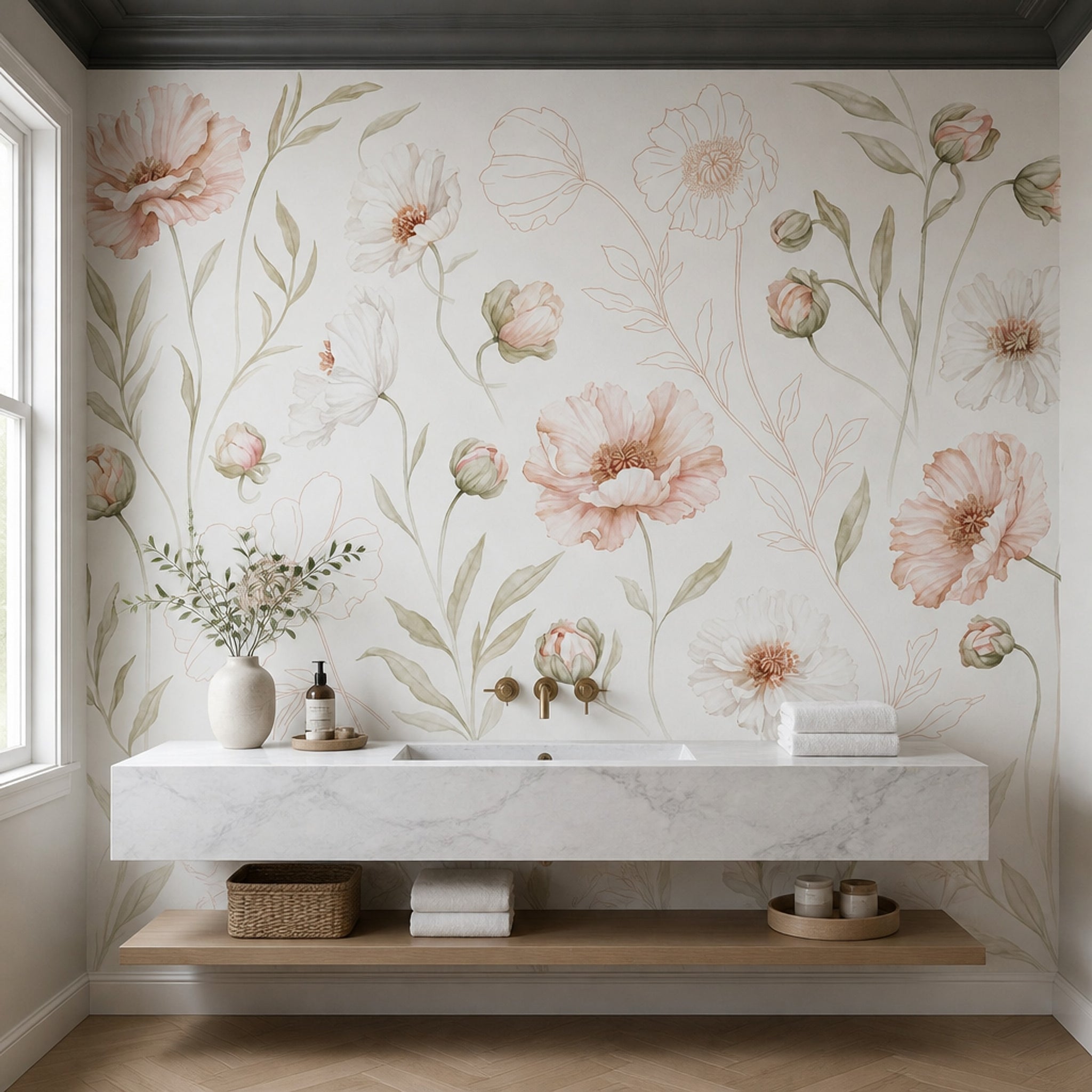 White Background Wallpaper Light Floral Soft Botanical Wall Mural
