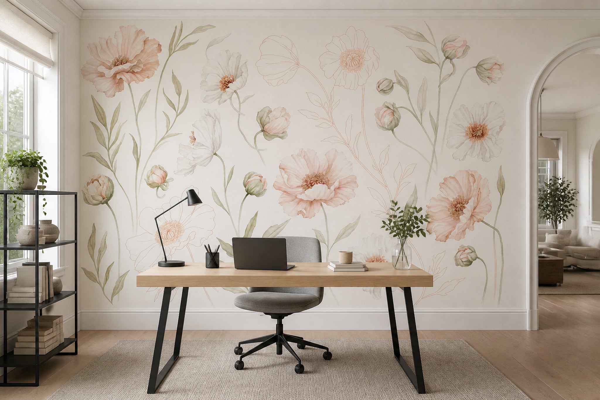 White Background Wallpaper Light Floral Soft Botanical Wall Mural