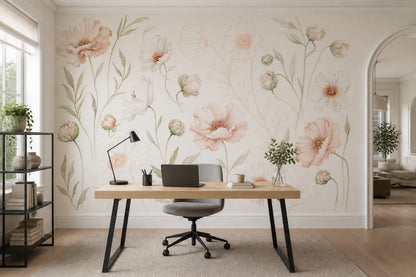 White Background Wallpaper Light Floral Soft Botanical Wall Mural