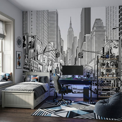Times Square Wallpaper New York Cityscape Removable Black And White Wall Decor