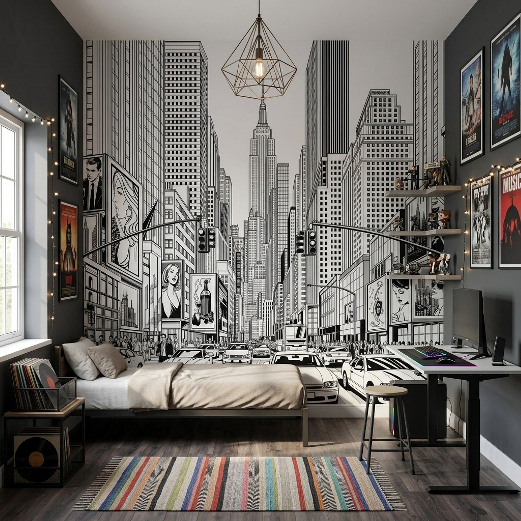 Times Square Wallpaper New York Cityscape Removable Black And White Wall Decor
