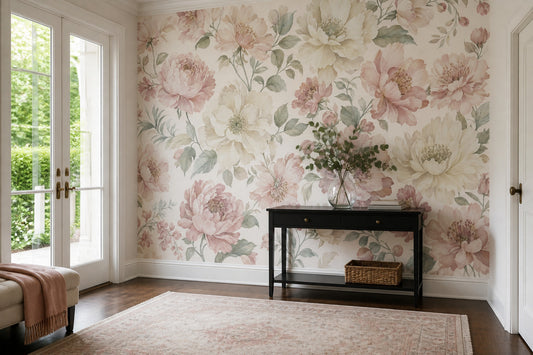 Watercolor Wallpaper Pink Flowers Vintage Removable Wall Decor