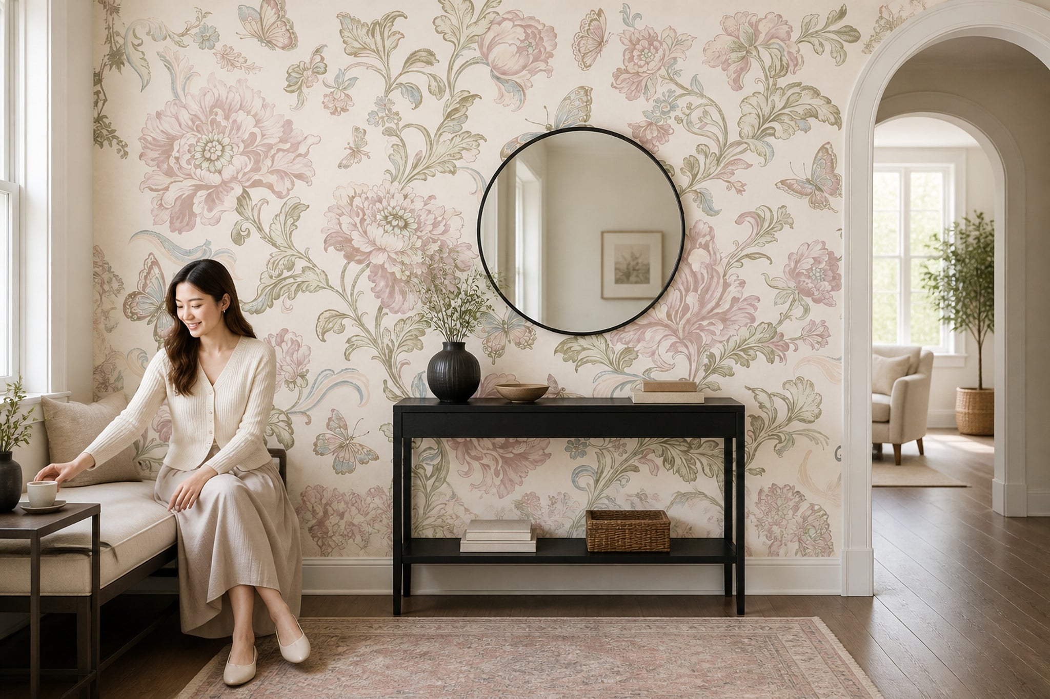 Vintage Wallpaper Floral Butterflies Wall Mural