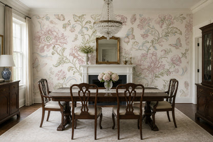 Vintage Wallpaper Floral Butterflies Wall Mural