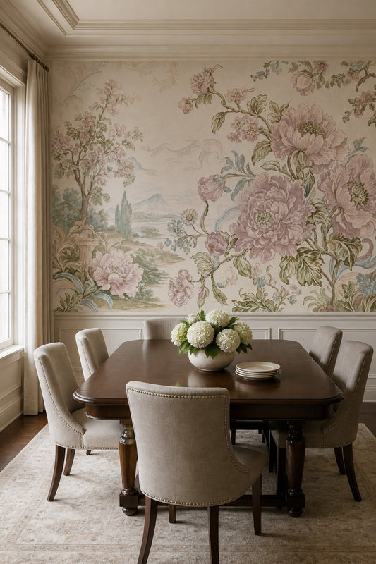 Muted Green Wallpaper Pastel Floral Vintage Removable Wall Decor