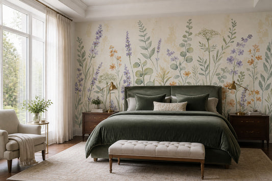 Watercolor Floral Wallpaper Wildflowers Removable Botanical Wall Decor