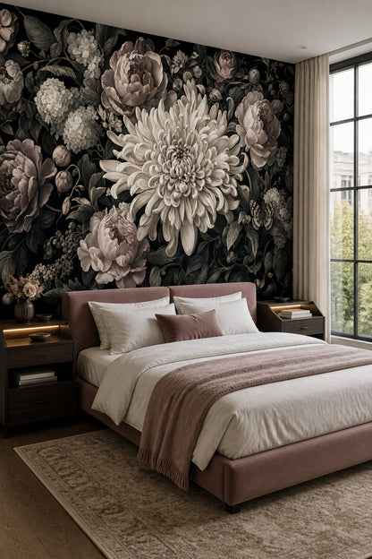 Dark Floral Wallpaper Moody Botanical Removable Wall Decor