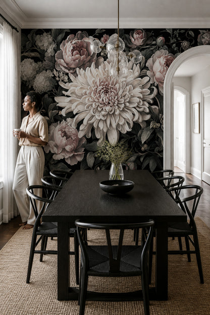 Dark Floral Wallpaper Moody Botanical Removable Wall Decor