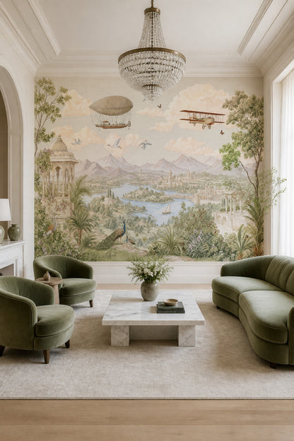 Vintage Landscape Wallpaper Mughal Palace Scenic Toile Wall Mural