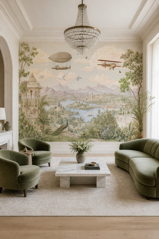 Vintage Landscape Wallpaper Mughal Palace Scenic Toile Wall Mural