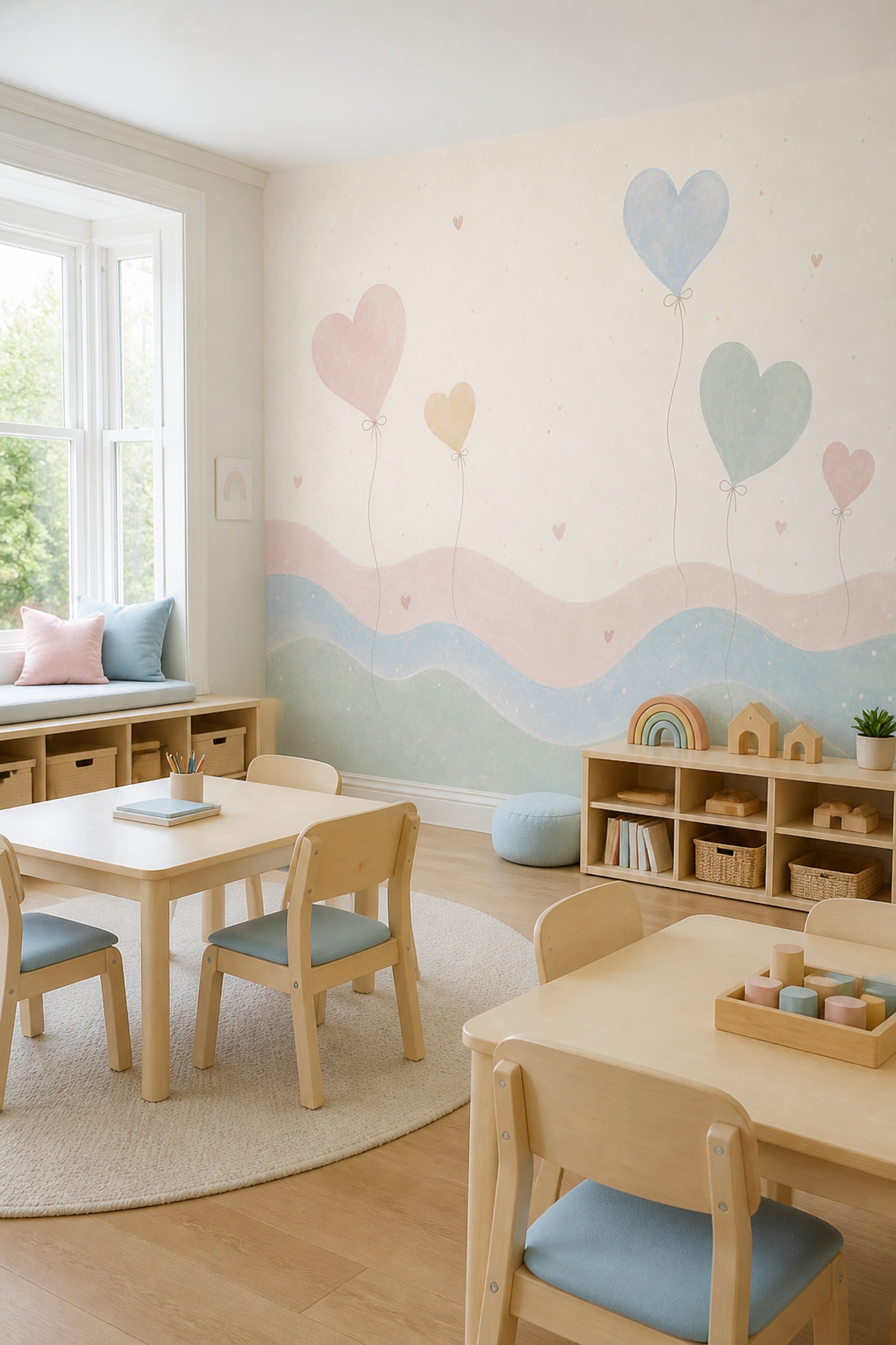 Heart Balloons Wallpaper Pastel Nursery Removable Wall Decor