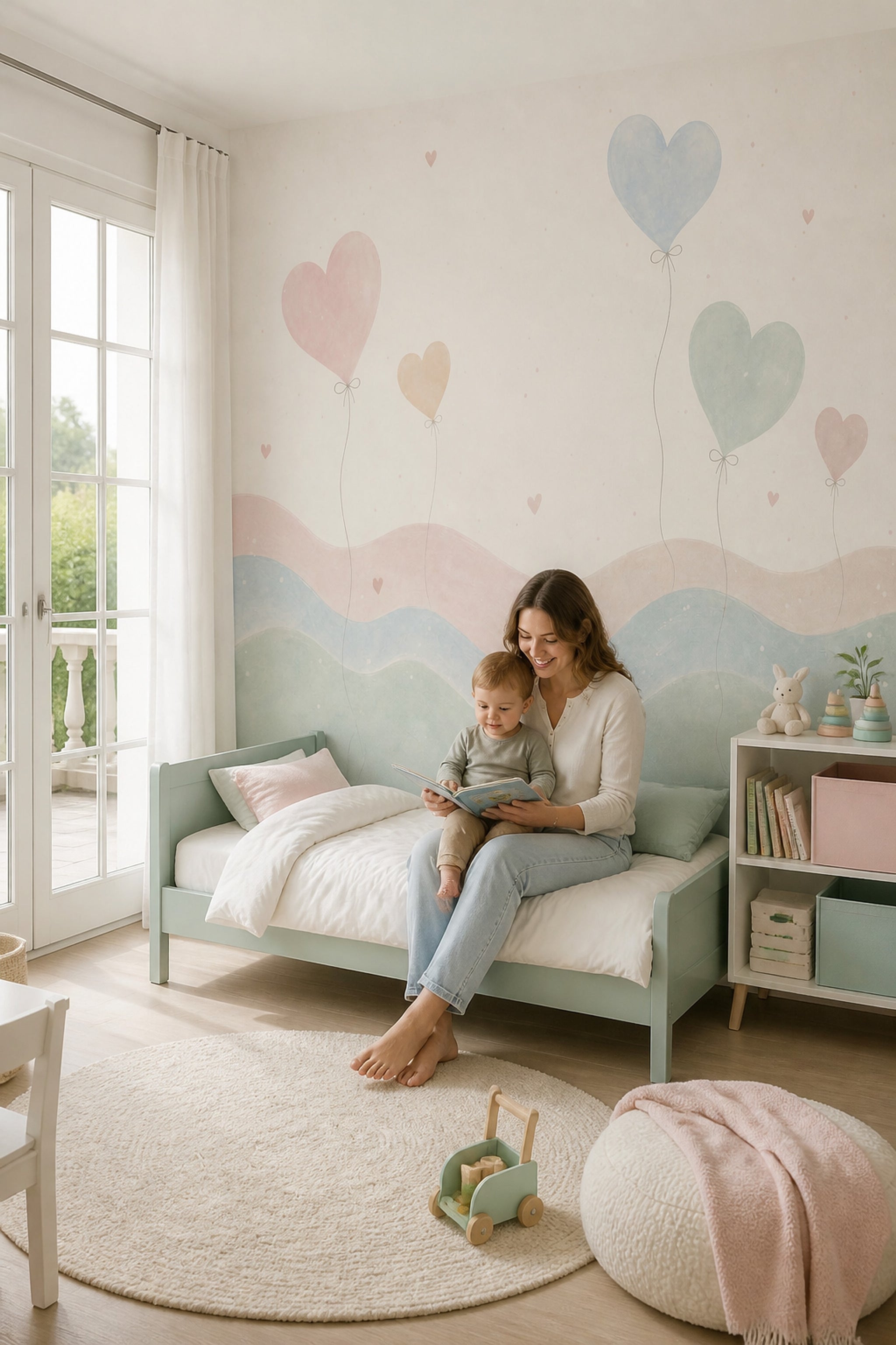 Heart Balloons Wallpaper Pastel Nursery Removable Wall Decor