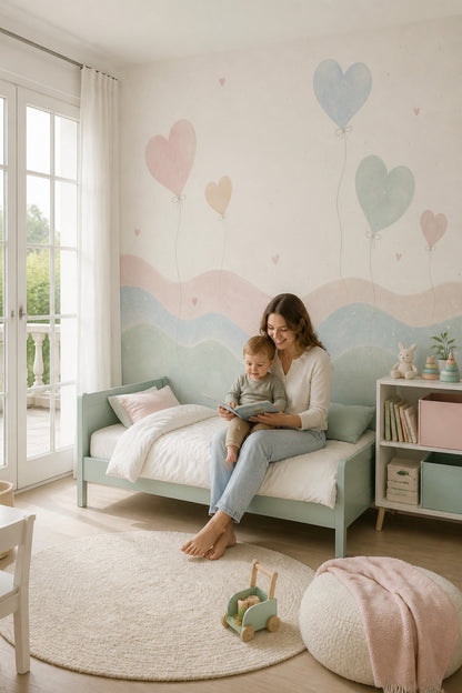 Heart Balloons Wallpaper Pastel Nursery Removable Wall Decor