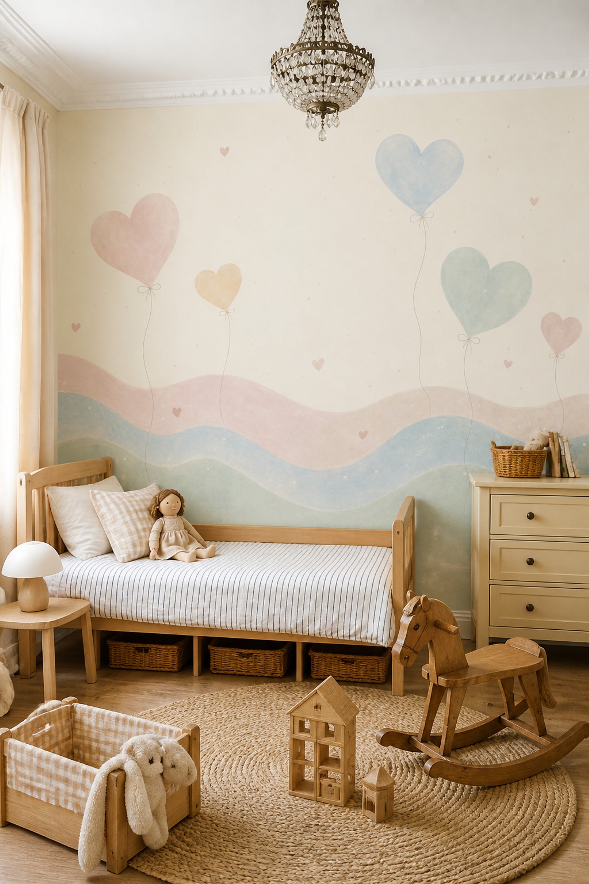 Heart Balloons Wallpaper Pastel Nursery Removable Wall Decor