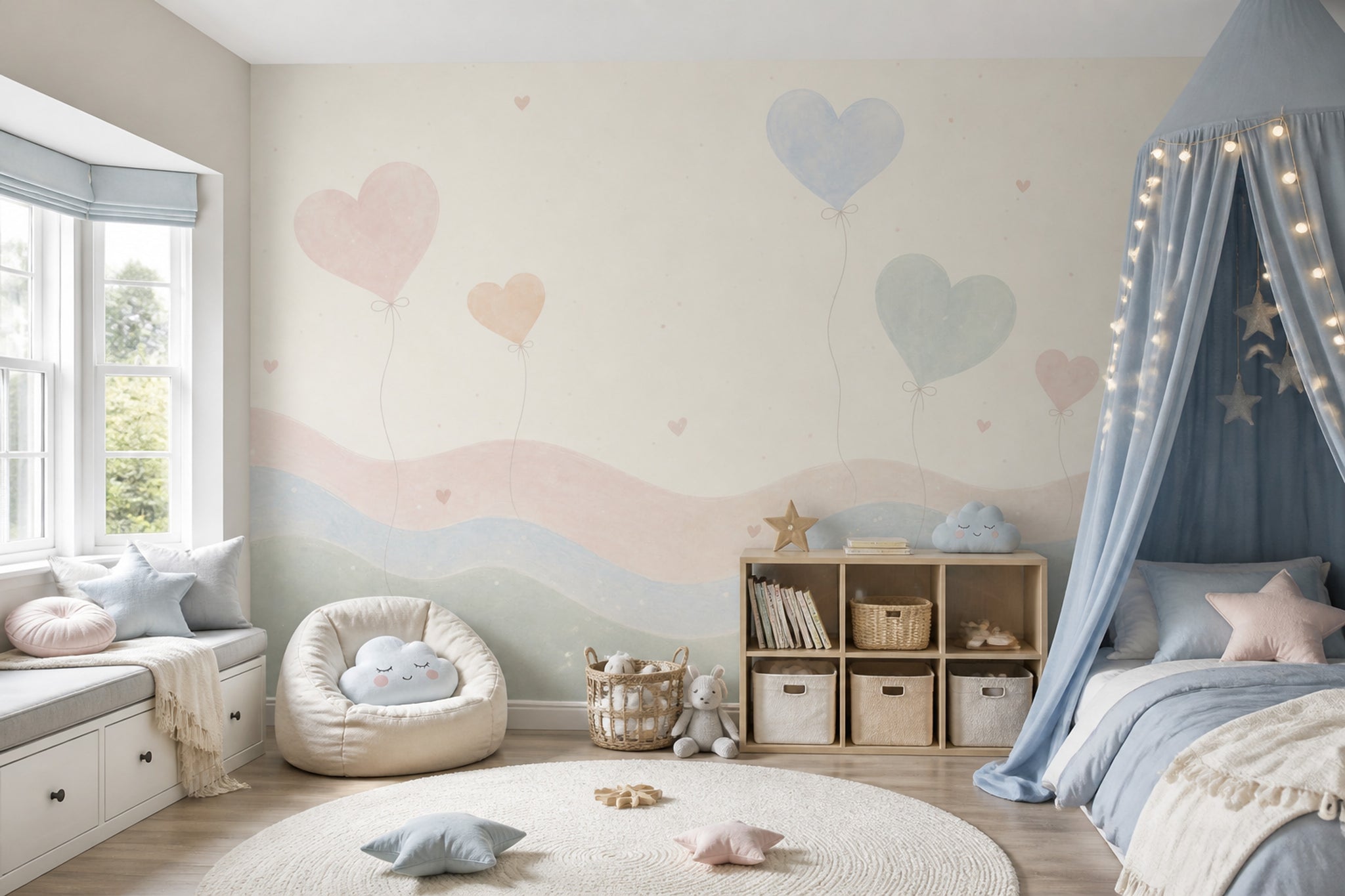 Heart Balloons Wallpaper Pastel Nursery Removable Wall Decor