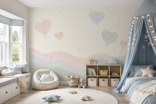 Heart Balloons Wallpaper Pastel Nursery Removable Wall Decor