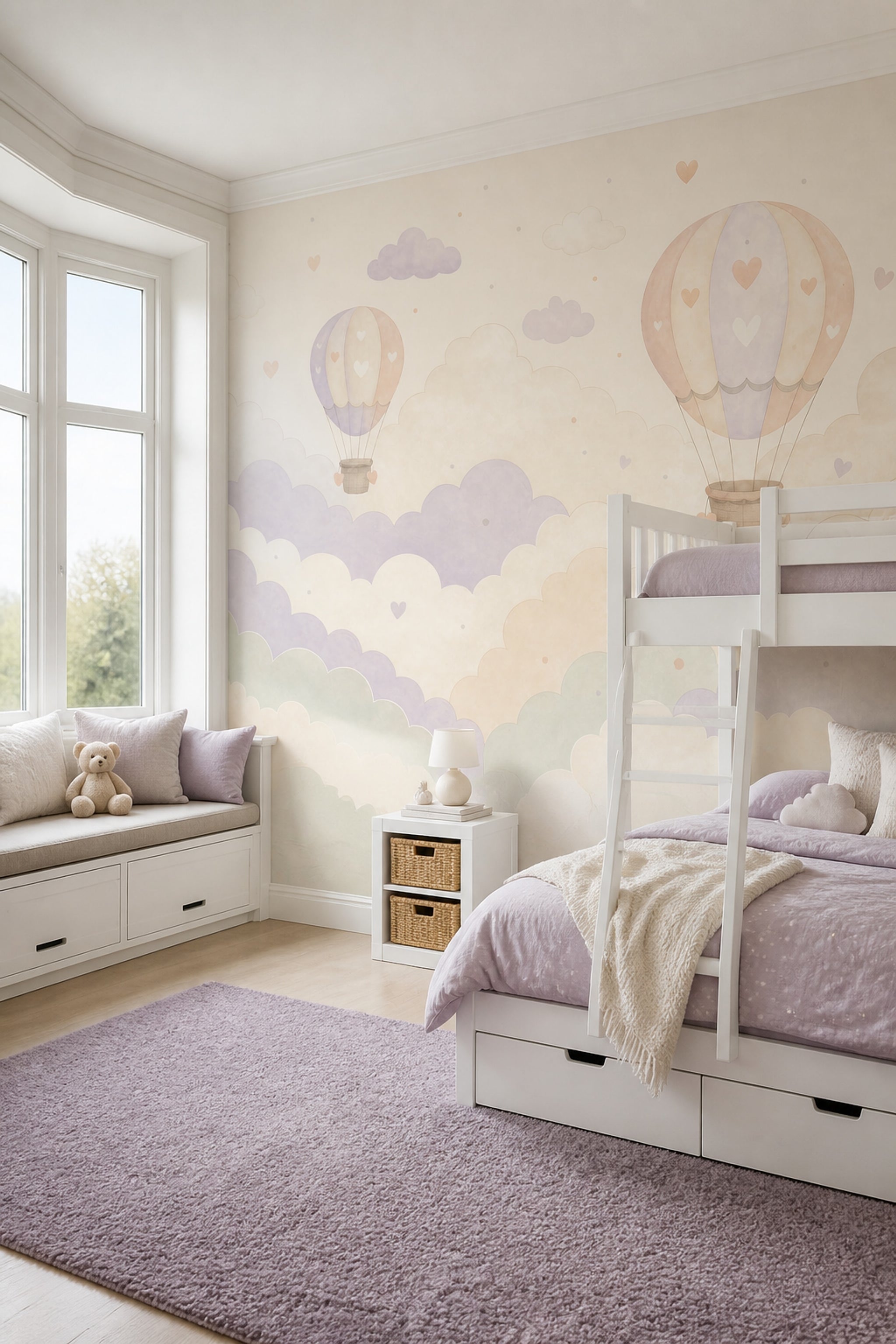 Hot Air Balloons Wallpaper Clouds Pastel Removable Wall Decor