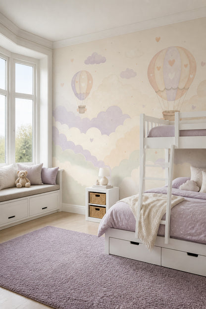Hot Air Balloons Wallpaper Clouds Pastel Removable Wall Decor