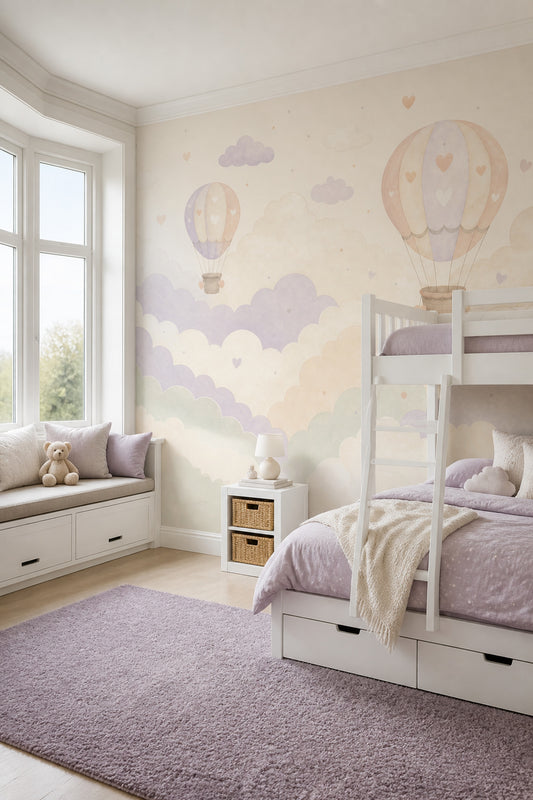 Hot Air Balloons Wallpaper Clouds Pastel Removable Wall Decor