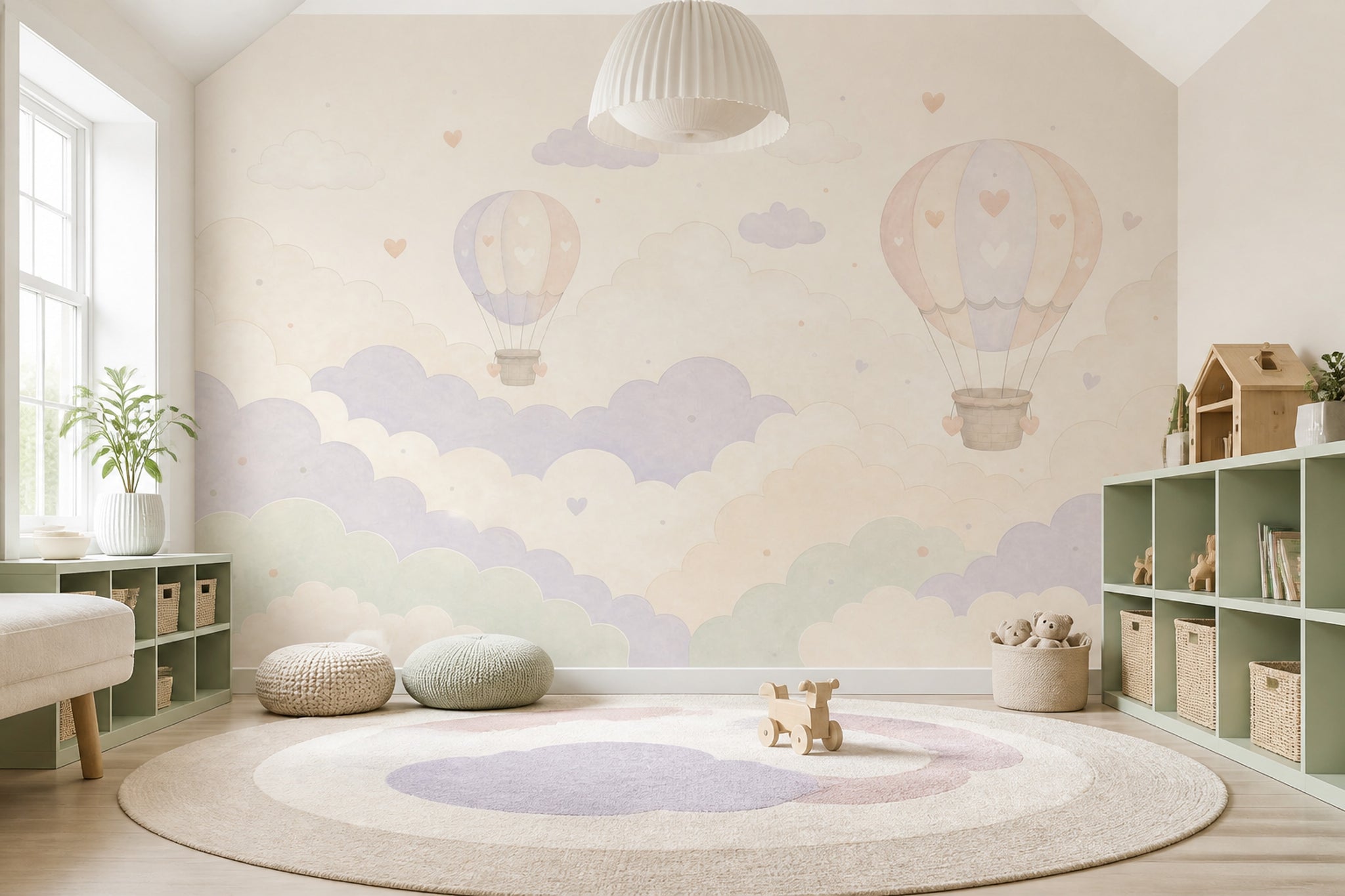 Hot Air Balloons Wallpaper Clouds Pastel Removable Wall Decor