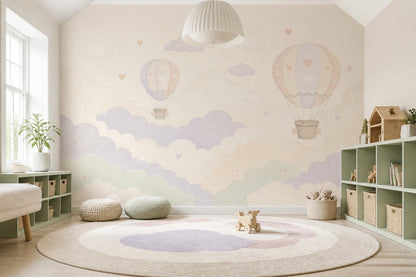 Hot Air Balloons Wallpaper Clouds Pastel Removable Wall Decor
