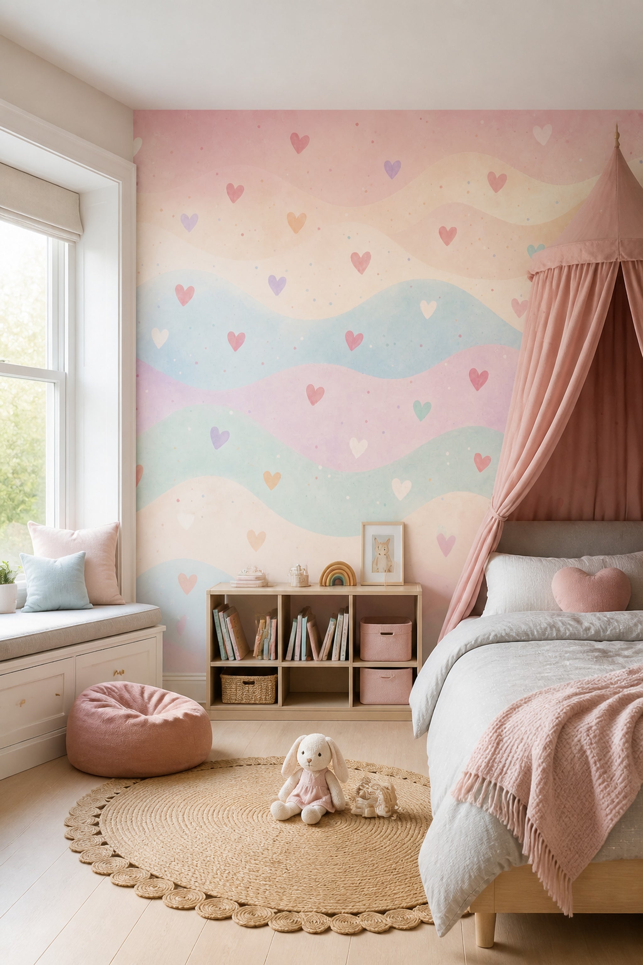 Watercolor Texture Wallpaper Pastel Stripes Heart Confetti Removable Wall Decor