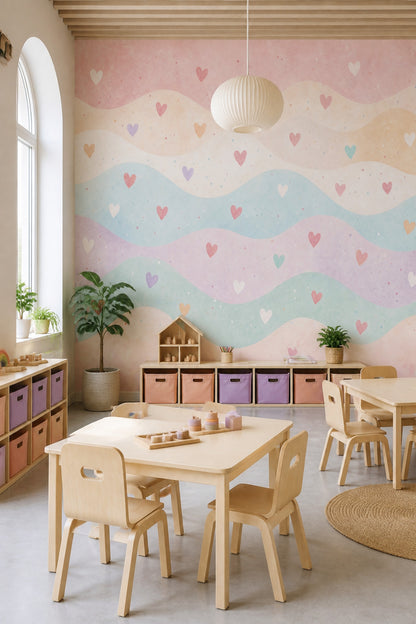 Watercolor Texture Wallpaper Pastel Stripes Heart Confetti Removable Wall Decor