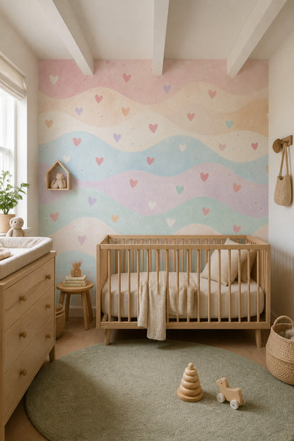 Watercolor Texture Wallpaper Pastel Stripes Heart Confetti Removable Wall Decor