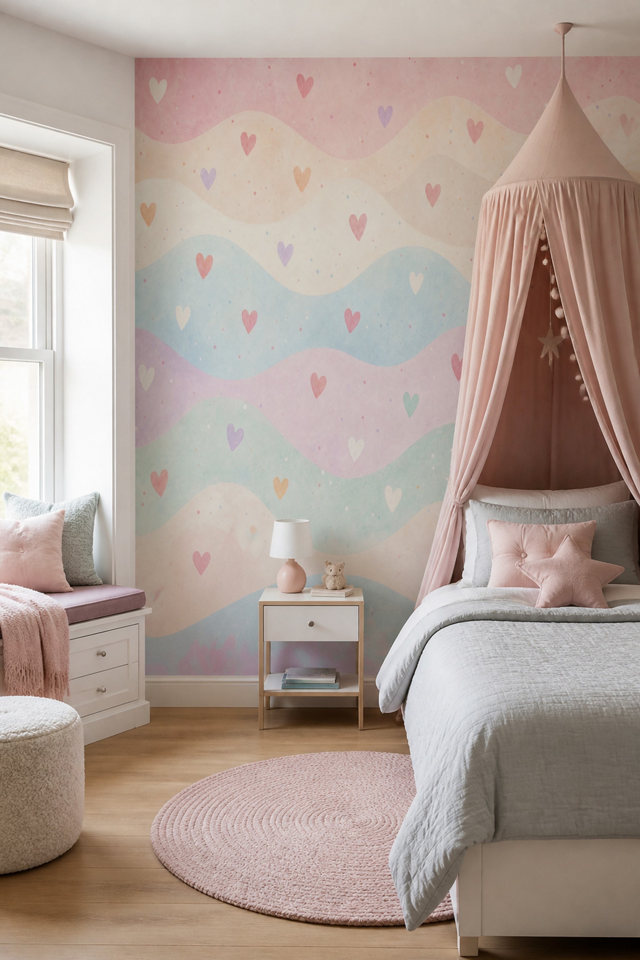 Watercolor Texture Wallpaper Pastel Stripes Heart Confetti Removable Wall Decor