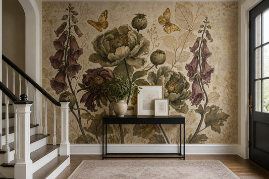 Paper Texture Wallpaper Botanical Vintage Removable Wall Decor