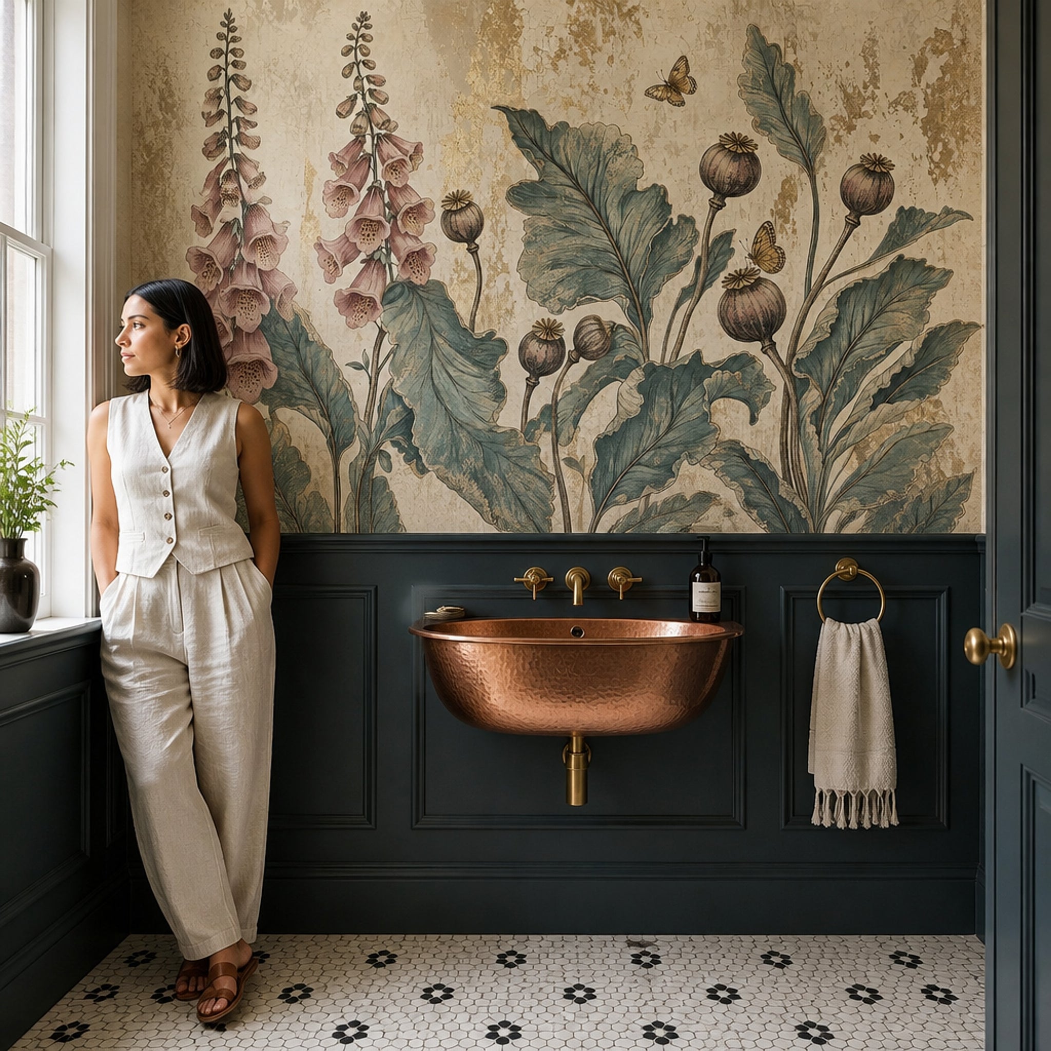 Vintage Botanical Wallpaper Floral Wallpaper Distressed Texture Wall Mural