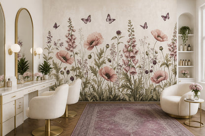 Botanical Wallpaper Wildflowers Removable Butterflies Wall Decor