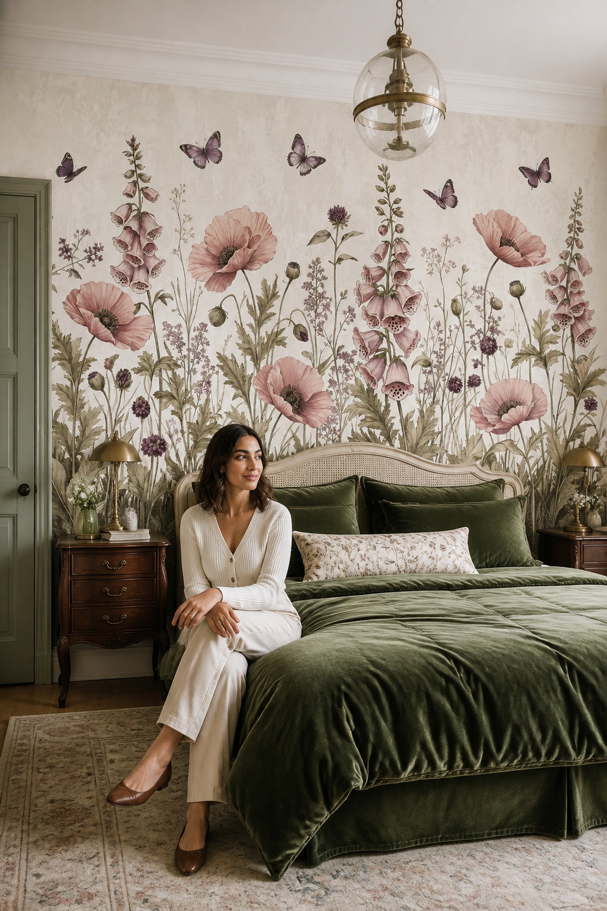 Botanical Wallpaper Wildflowers Removable Butterflies Wall Decor