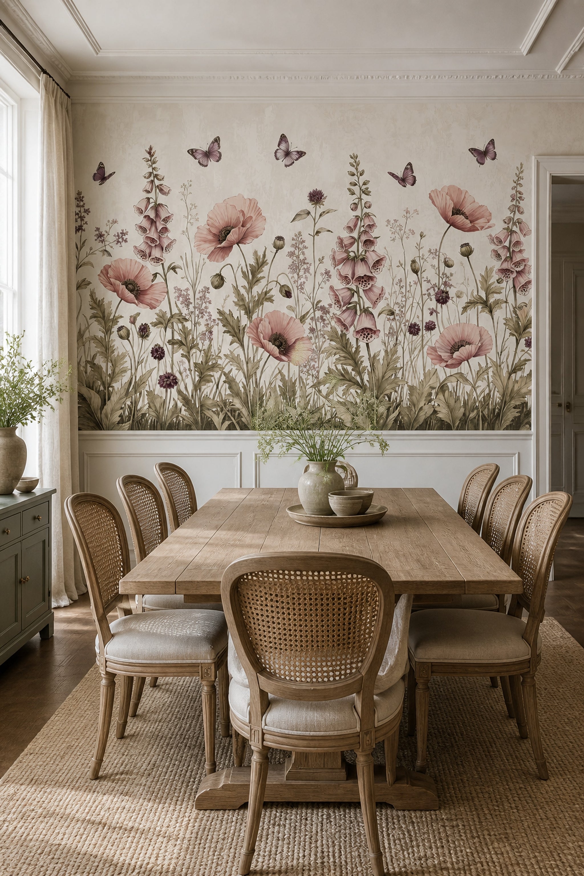 Botanical Wallpaper Wildflowers Removable Butterflies Wall Decor