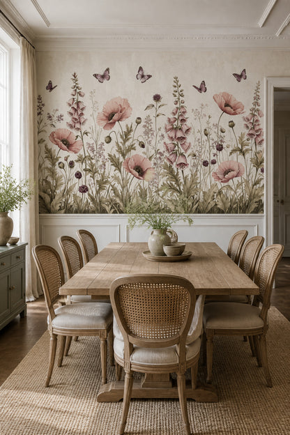 Botanical Wallpaper Wildflowers Removable Butterflies Wall Decor