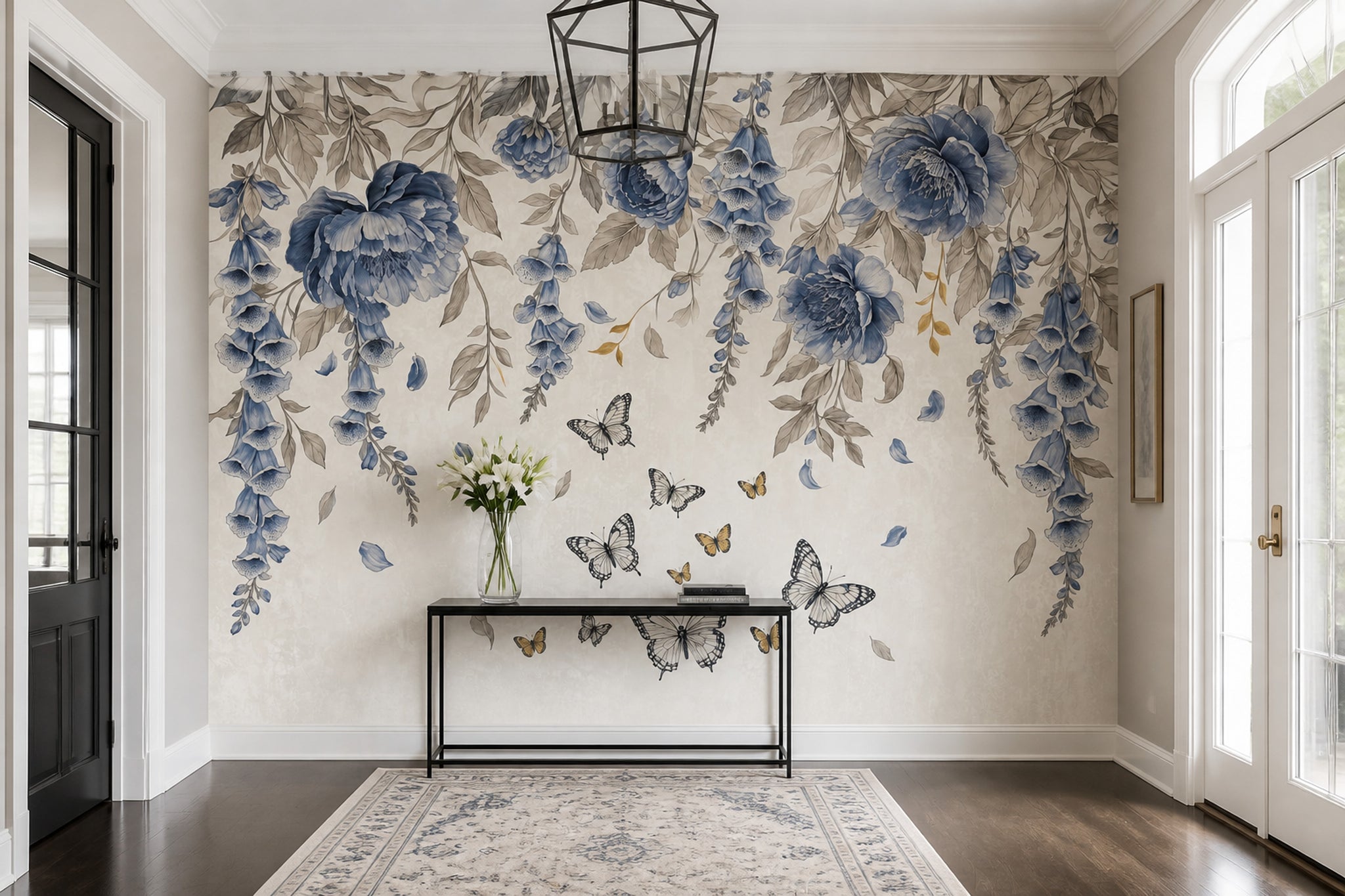 Blue Flowers Wallpaper Floral Botanical Removable Wall Decor