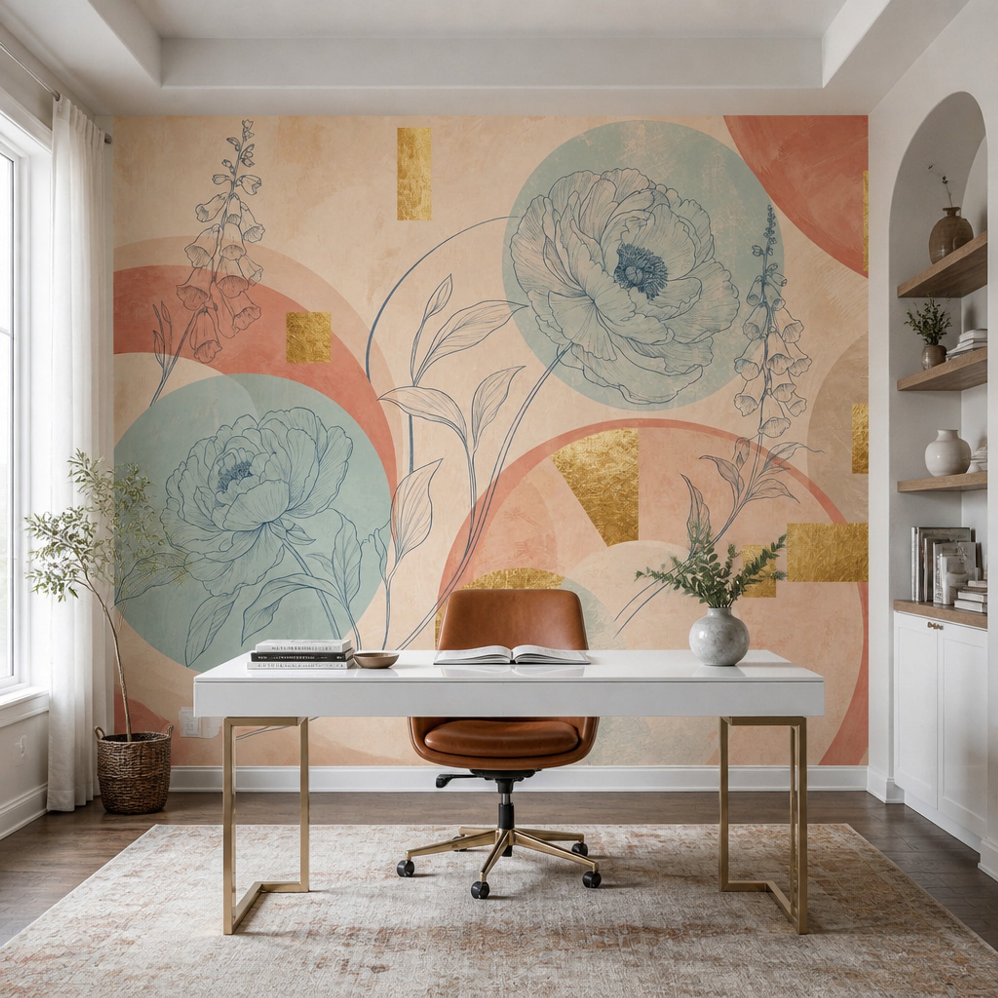 Botanical Wallpaper Pastel Geometric Wall Mural